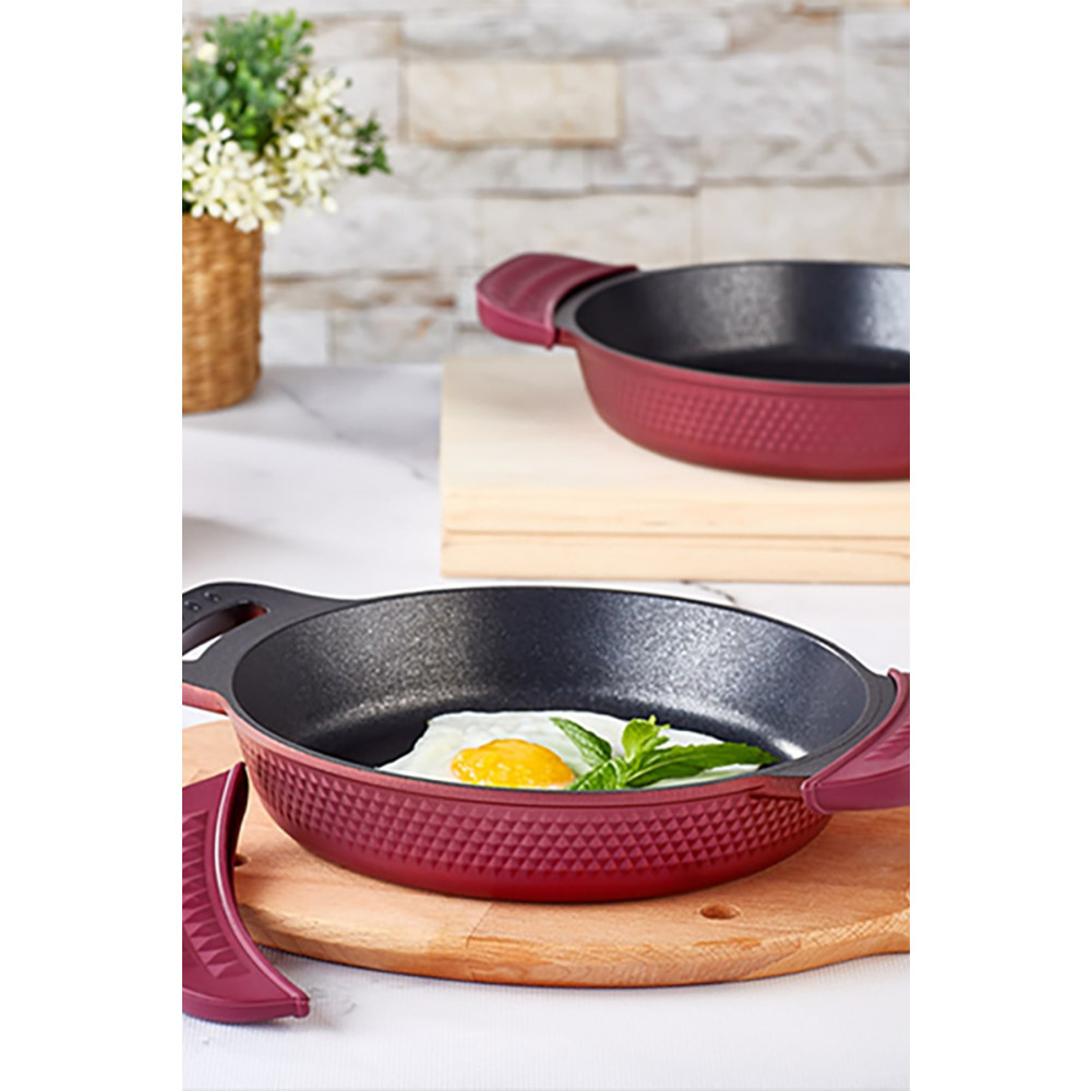 Amboss Kuvars 18+22 Cm Bordo Döküm Sahan Seti Tavalar Fiyatı