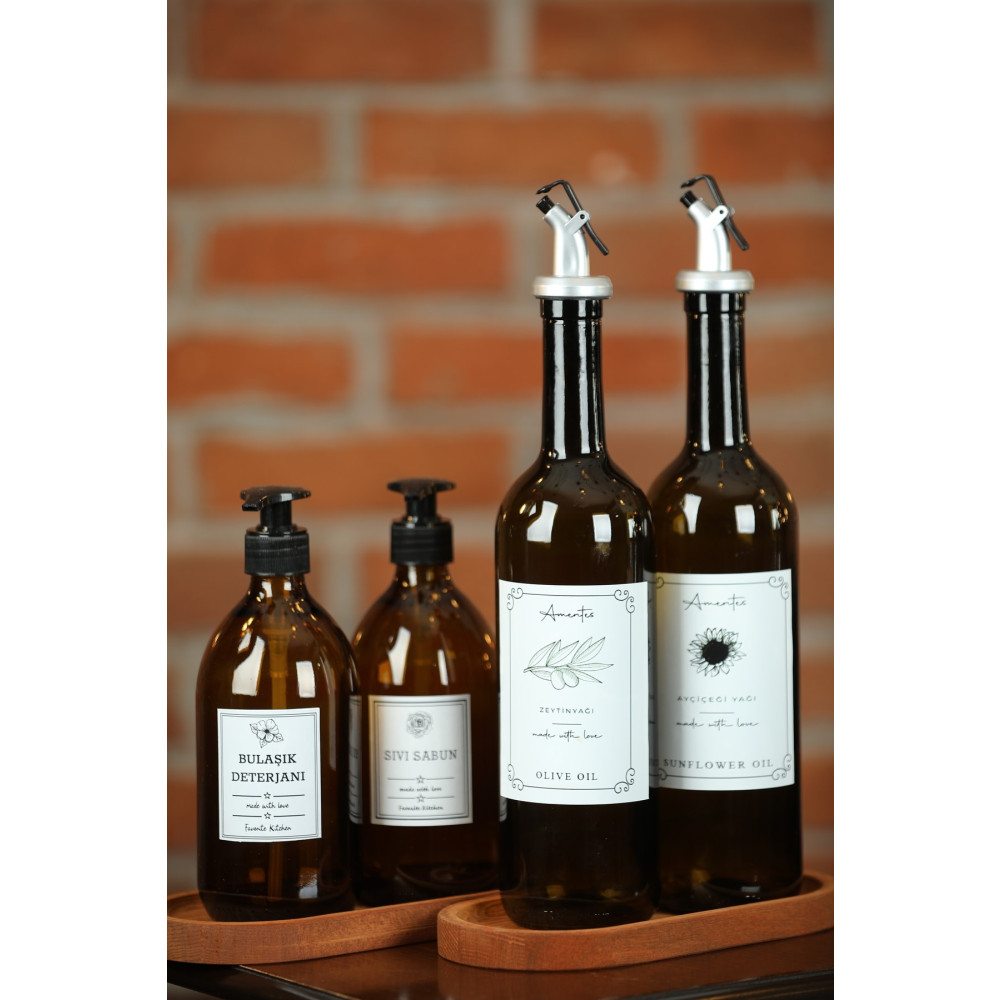 Amentes 6lı Ahşap Standlı 2li Amber 750ml Yağdanlık 2li 500ml Amber Sabunluk Mutfak Yağlık Sabunluk Set Mutfak Gereçleri Fiyatı