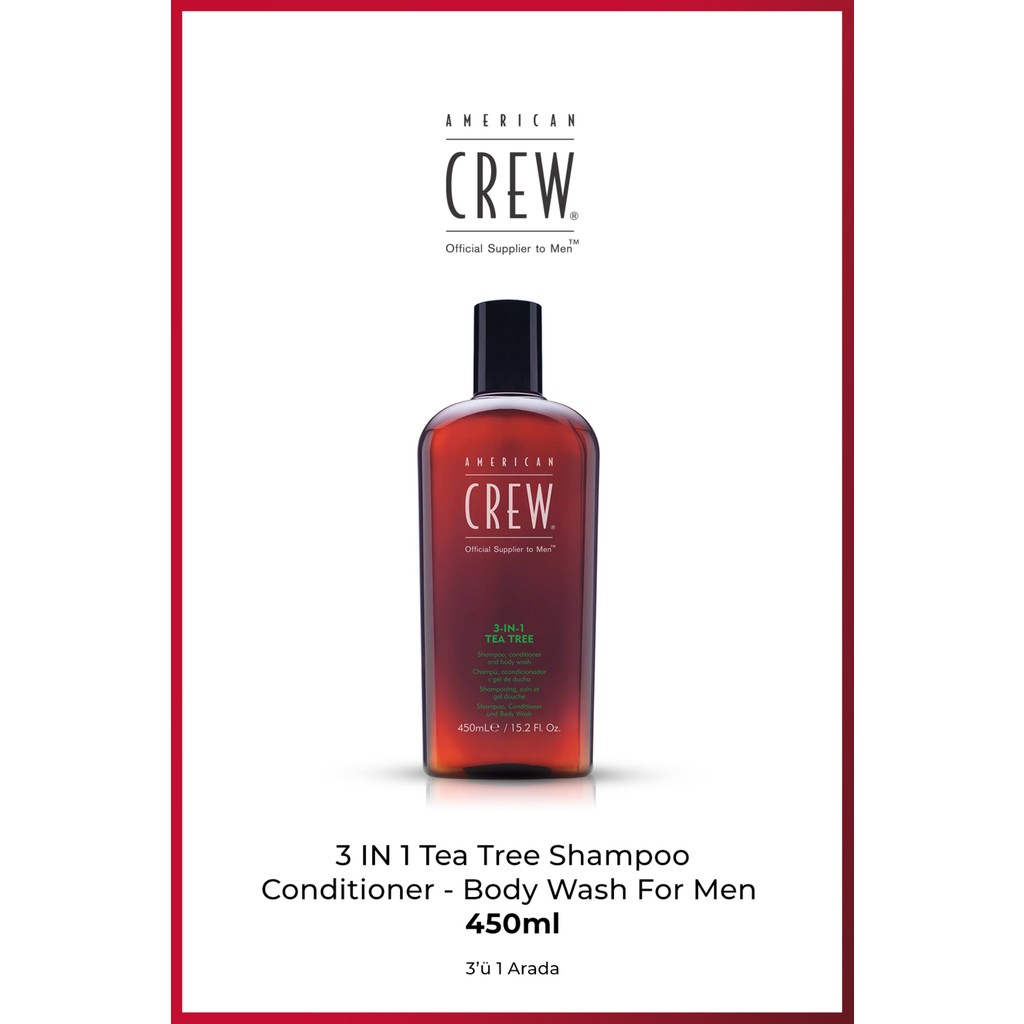 American Crew 3-in-1 Tea Tree 450 ml – Şampuan + Saç Kremi + Duş Jeli | Çay Ağacı Özlü Ferahlatıcı Erkek Bakım Ürünü Şampuan ve Saç Kremi Fiyatı