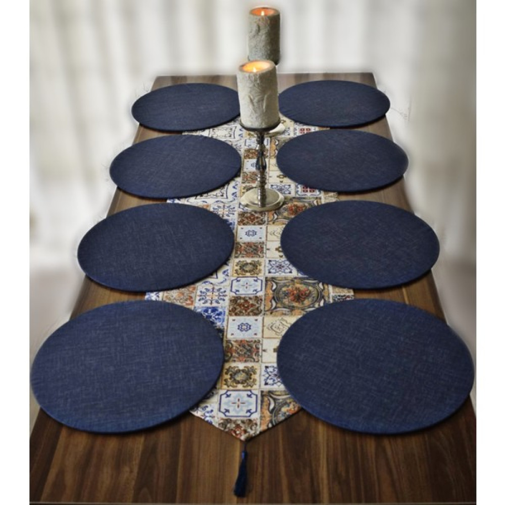 Amerikan Servis, Çini Desen Runner ve 8 Adet Supla - Renkli - 40 x 140 cm Amerikan Servis Fiyatı