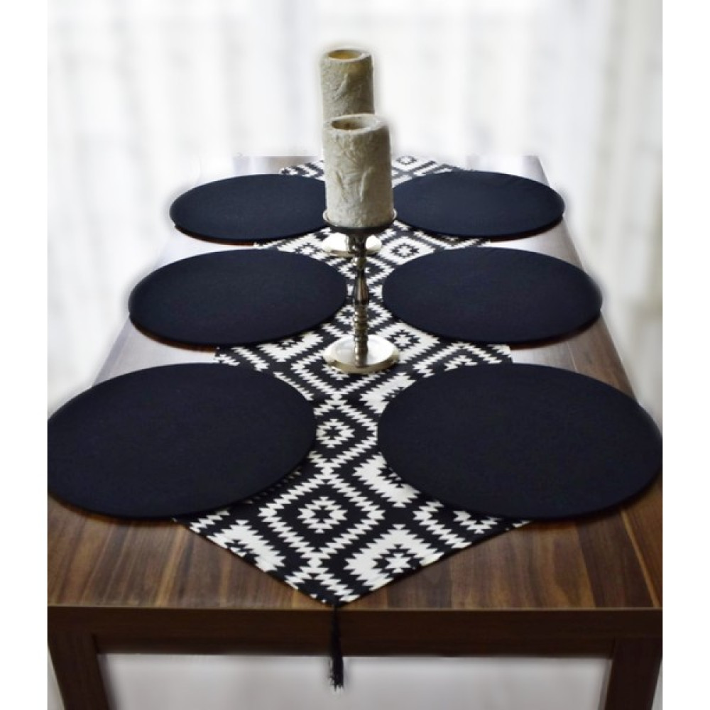 Amerikan Servis, Siyah Kilim Desen Runner ve 6 Adet Supla - 40 x 140 cm Amerikan Servis Fiyatı