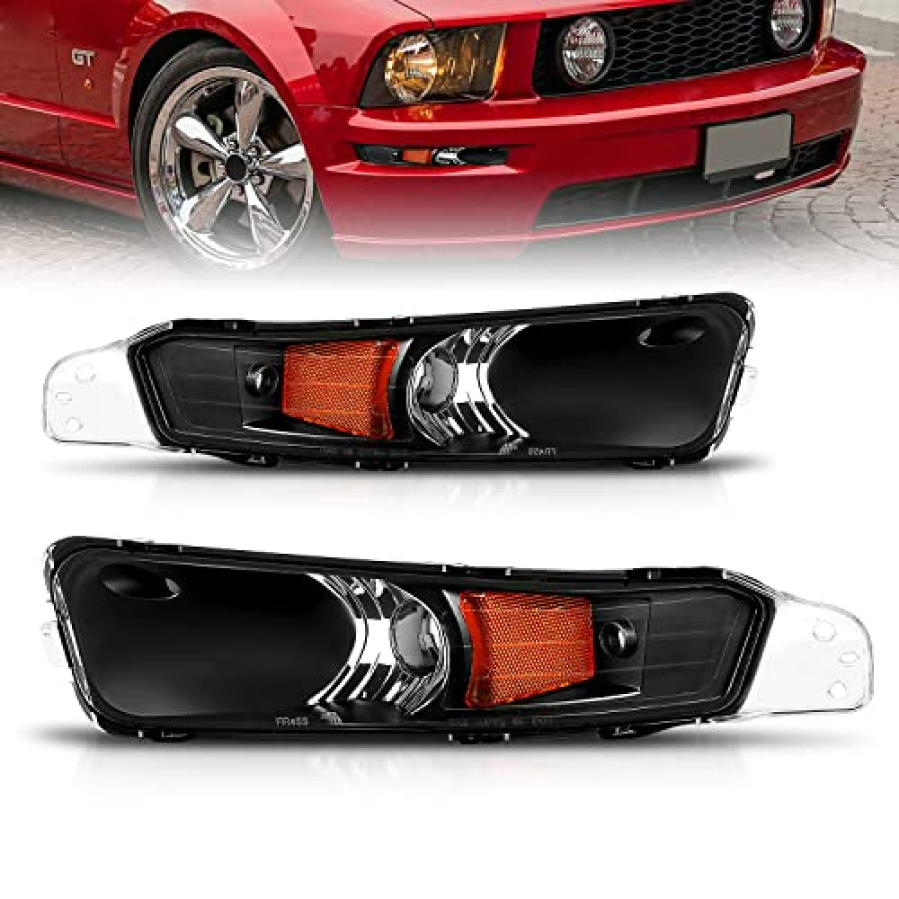 AmeriLite Park/Signal Lights Black Amber for Ford Mustang - Passenger and Driver Side