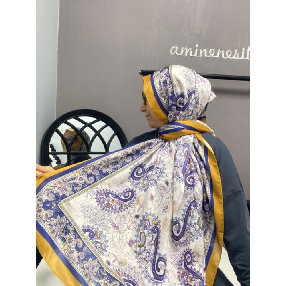 Aminenesil Modakaşmir Etnik Desen Soft Pamuk Şal Hardal Bej Mor Şal / Fular & Eşarp Fiyatı