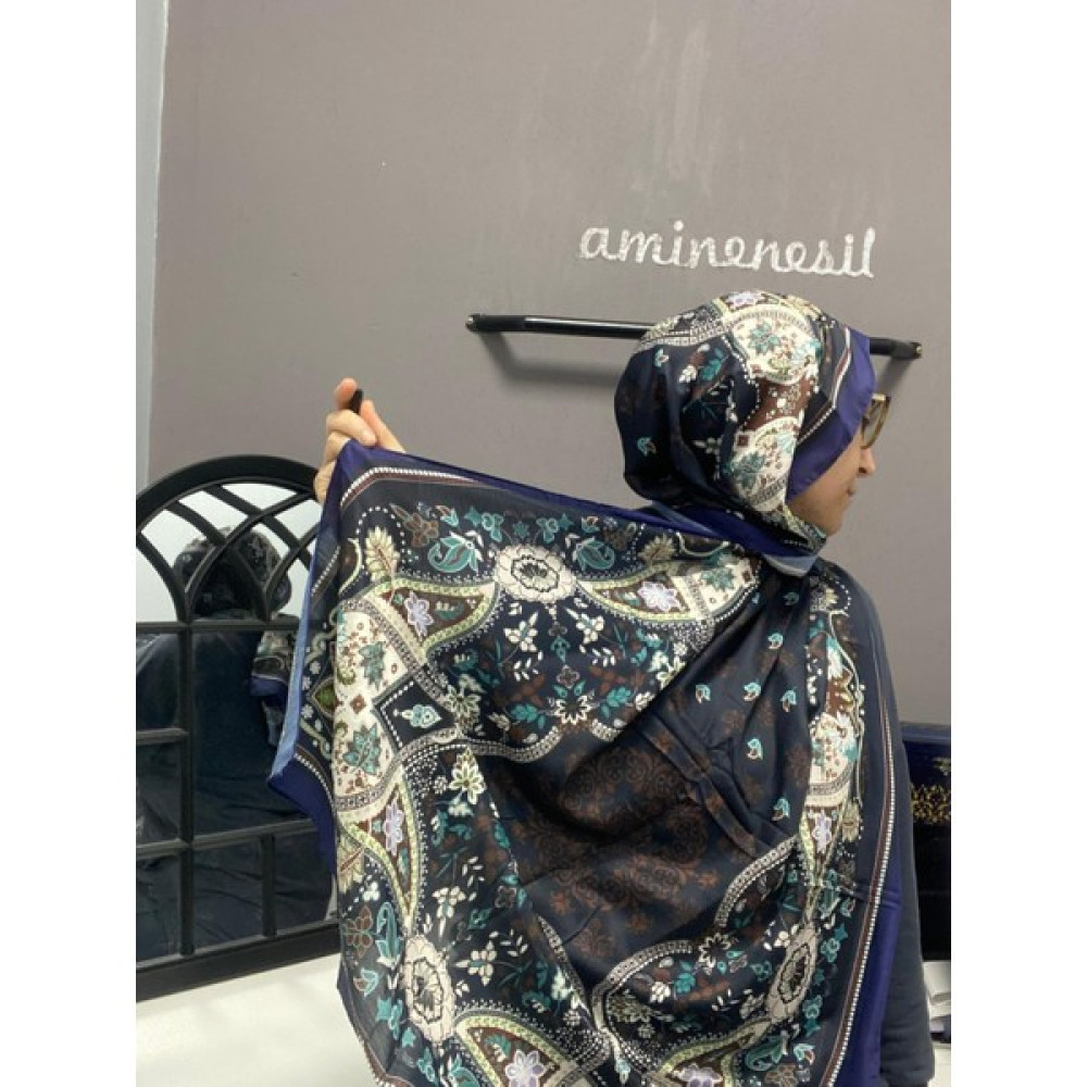 Aminenesil Modakaşmir Etnik Desen Soft Pamuk Şal Lacivert Renk Şal / Fular & Eşarp Fiyatı