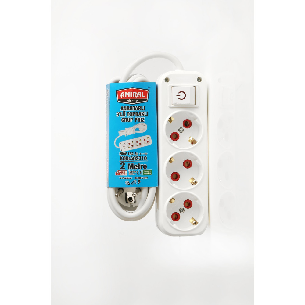 Amiral electric 2 Metre Anahtarlı 3lü Priz Prizler Fiyatı