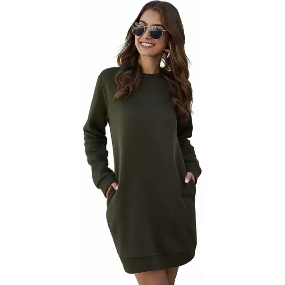Amor Man Bisiklet Yaka Tam Kışlık %100 Pamuk Oversize Cepli Spor Kadın Hoodie Elbise Elbise Fiyatı