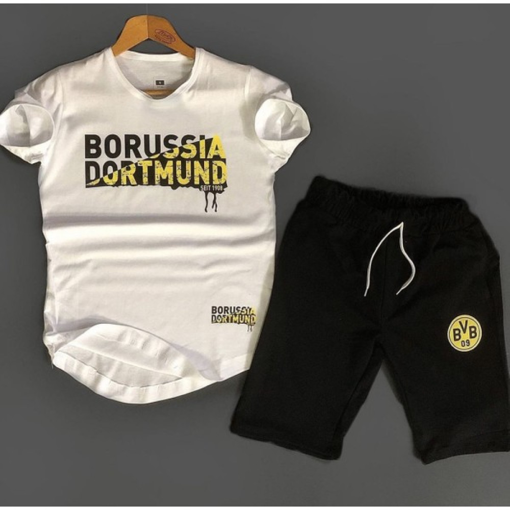 Amor Man Borussıa Dortmund Dijital Baskılı Pamuk Erkek Tşört Bermuda Şort Erkek Şort Fiyatı