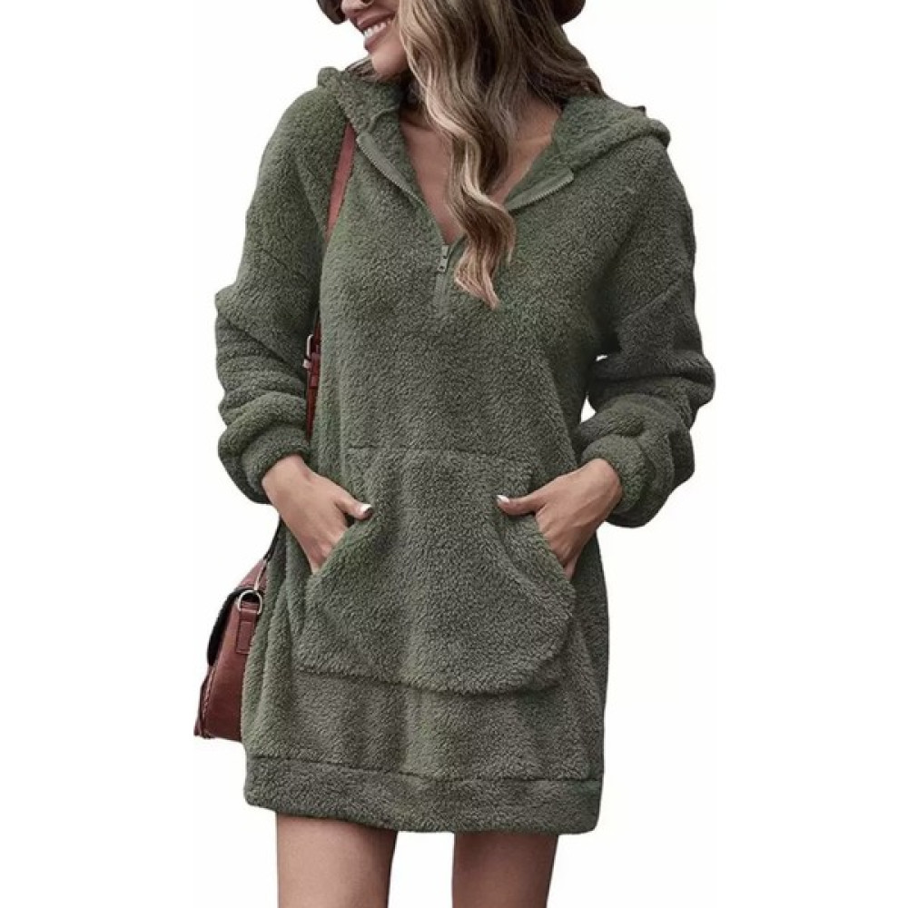 Amor Man Kapüşonlu Yarım Fermuarlı %100 Peluş Pamuk Oversize Polar Kadın Spor Elbise Elbise Fiyatı