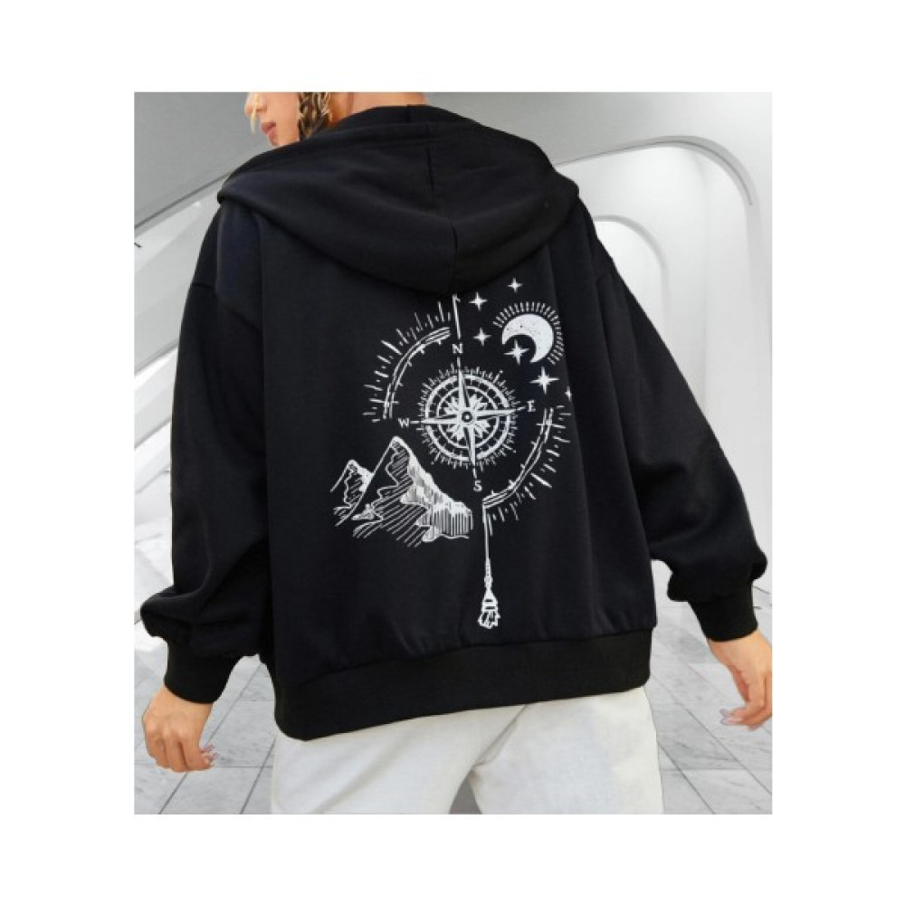 Amor Woman Pusula Sırt Baskılı Oversize Bol Kesim Kapüşonlu 4 Iplik Çok Kalın Kışlık Tam Fermuarlı Kadın Ceket-Sweatashırt Bayan Sweatshirt Fiyatı