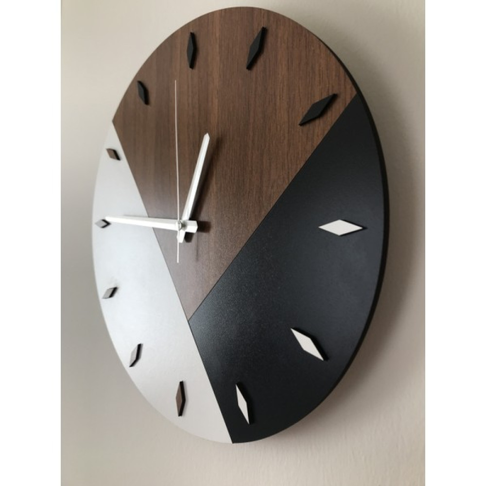 Amorf Design Ahşap Ceviz Desenli Geometrik Saat 48X48 cm - Renkli - 48 cm Dekoratif Saat Fiyatı