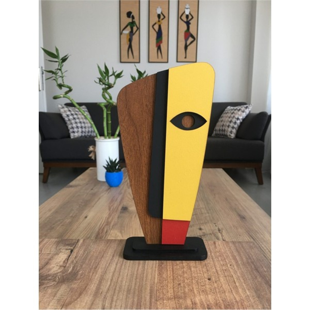 Amorf Design Ahşap Desenli Sarı Maske Biblo Biblo Fiyatı