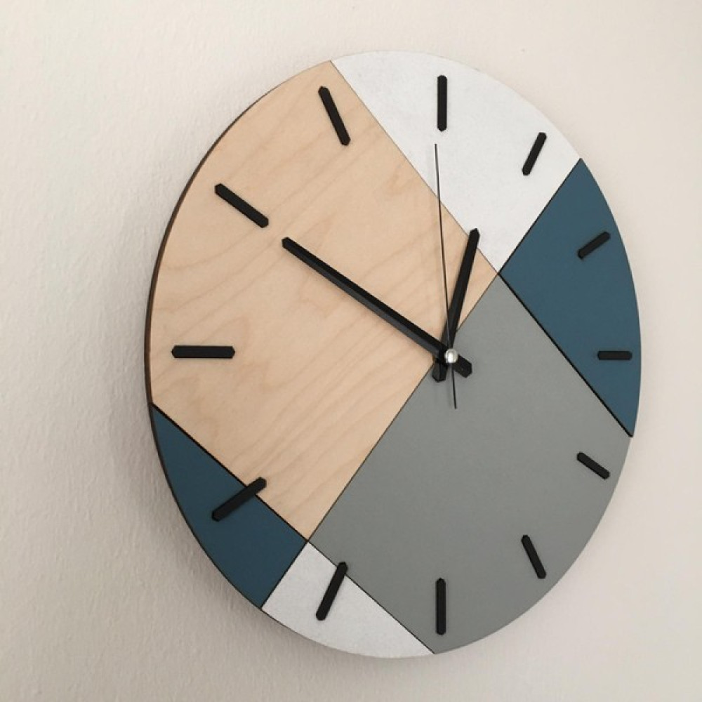 Amorf Design Ahşap Geometrik Desenli Mavi Duvar Saati 32X32 cm - Renkli - 32 x 32 cm Dekoratif Saat Fiyatı