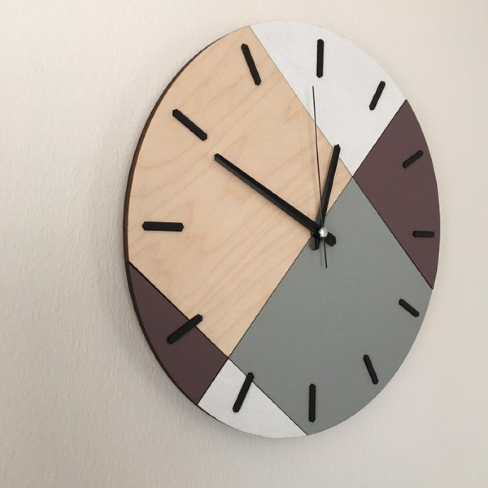Amorf Design Ahşap Geometrik Desenli Mürdüm Duvar Saati 48X48 cm - Renkli - 48 cm Dekoratif Saat Fiyatı