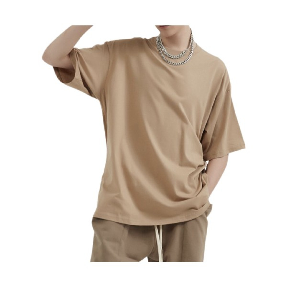 AMORMAN Bisküvi Oversize Düz Yeni Trend Bol Kesim Dirsek Kol Outdoor Erkek Soft Tşört Erkek T-shirt Fiyatı
