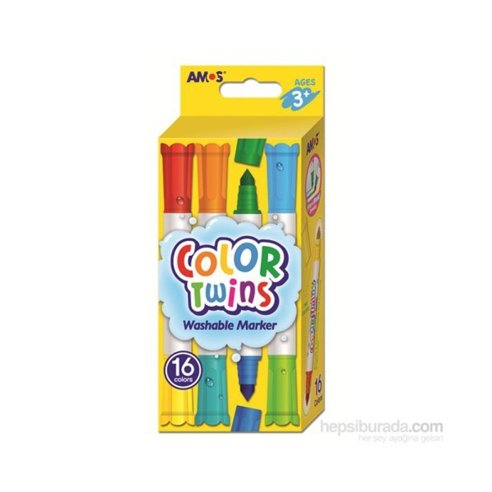 Amos Color Twins - Çift Taraflı Keçeli Kalem 8 Kalem (16 Renk) Ct16P Keçe Uçlu Kalem Fiyatı