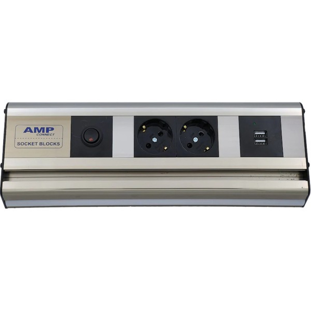 AMP Connect Mutfak Tezgah Dolap Altı Ledli Armatür (2 Şebeke + 2'li Usb + Anahtar + Led) Bronz Prizler Fiyatı