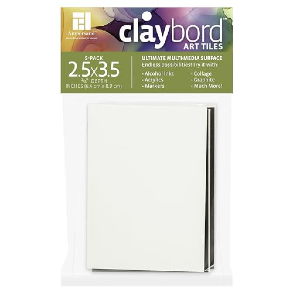 Ampersand Art Supply Claybord Art Tiles for Small Paintings, Crafts, Handmade Jewelry, DIY Creative Projects, and Collage, 1/8" Flat Profile, 2.5" x 3.5" - Pack of 5