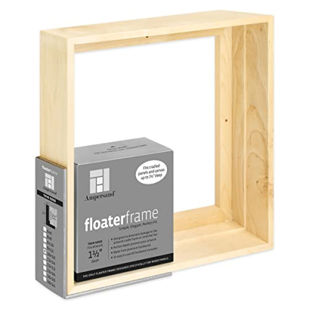 Ampersand Art Supply Floaterframe Readymade Frame for Flat and 1 1/2" Deep Wood Panel and Canvas Artwork, Paintings, Prints, and More, 10"x10", Maple Thin