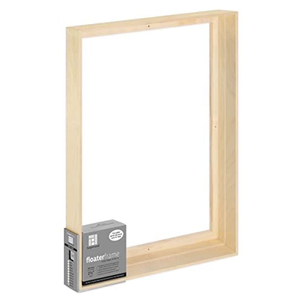 Ampersand Art Supply Floaterframe Readymade Frame for Flat and 1 1/2" Deep Wood Panel and Canvas Artwork, Paintings, Prints, and More, 18"x24", Maple Thin