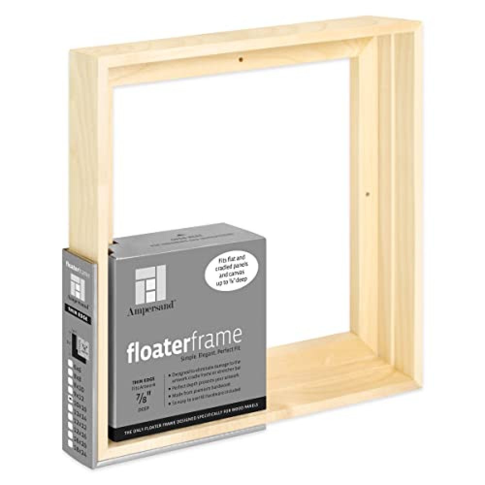 Ampersand Art Supply Floaterframe Readymade Frame for Flat and 7/8" Deep Wood Panel and Canvas Artwork, Paintings, Prints, and More, 10"x10", Maple Thin