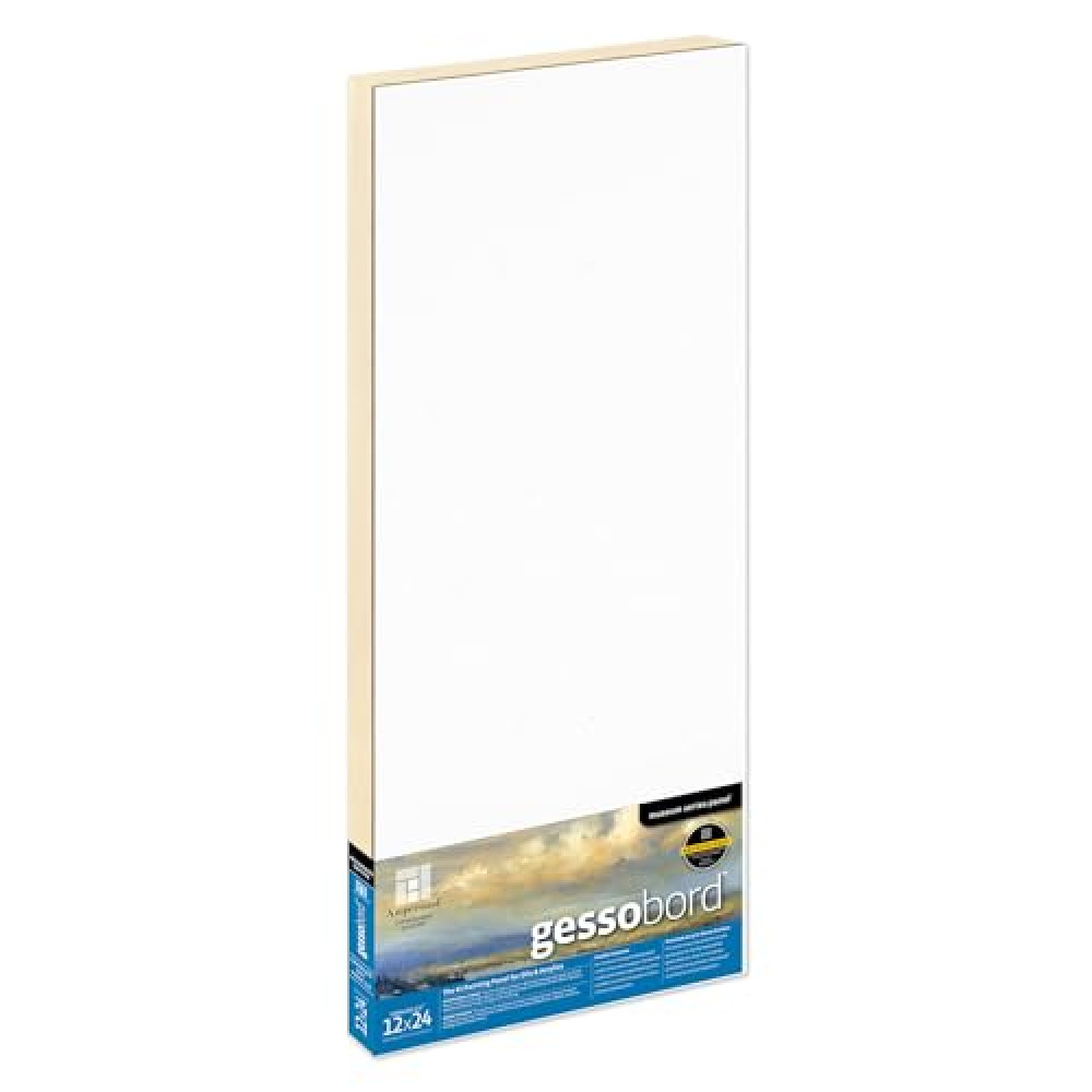 Ampersand Art Supply Gesso Wood Painting Panel: Museum Series Gessobord, 12" x 24", 3/4" Cradled Profile