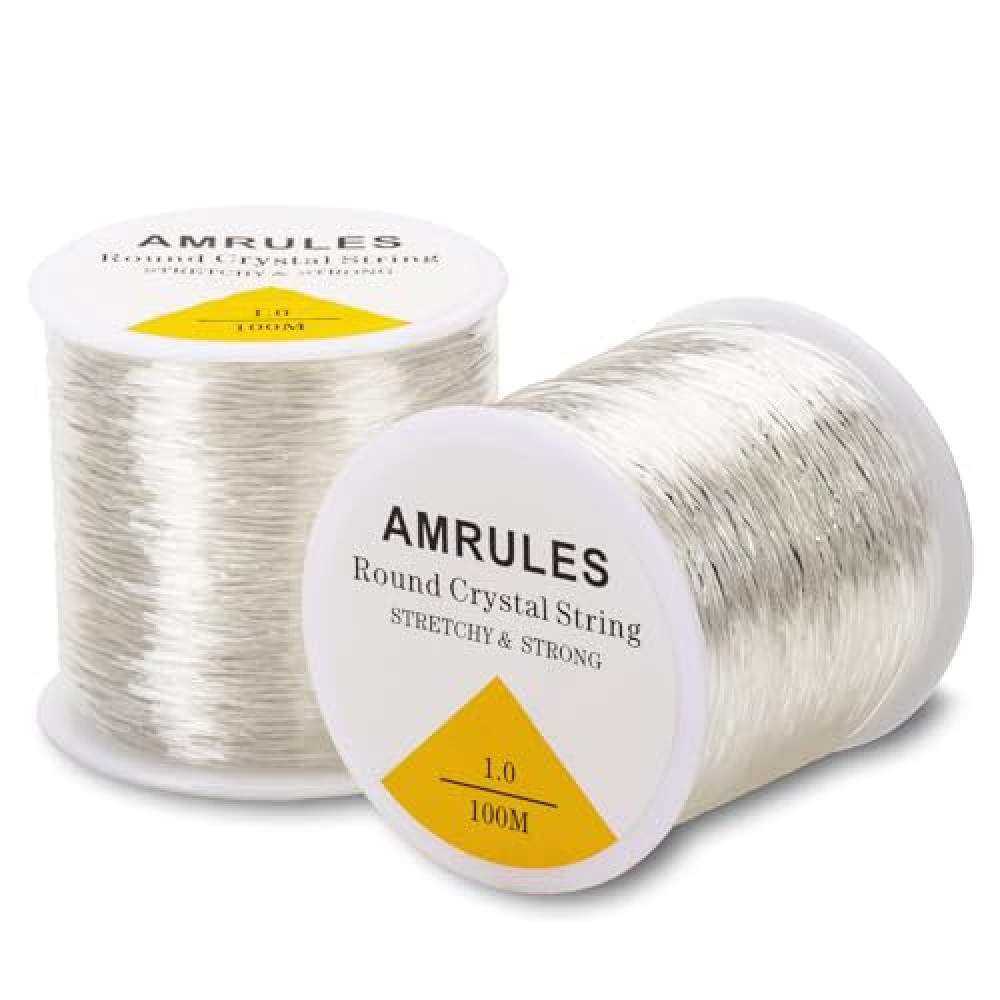 Amrules 2 Rolls 1mm Elastic String for Bracelets, 656 Feet Crystal Stretchy String Clay Bead Cord for Bracelet Beading Necklace Jewelry Crafts Making, White