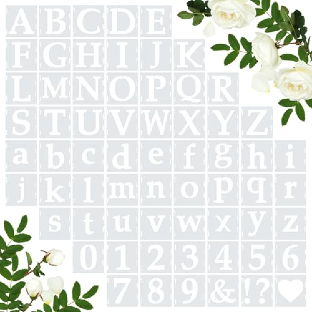 Amrules 65 Pcs 4 Inch Plastic Painting Stencils Reusable Letters Numbers and Symbols Stencil Art Crafts Interlocked Drawing Templates Set for Wood, Walls, Fabrics, Rocks