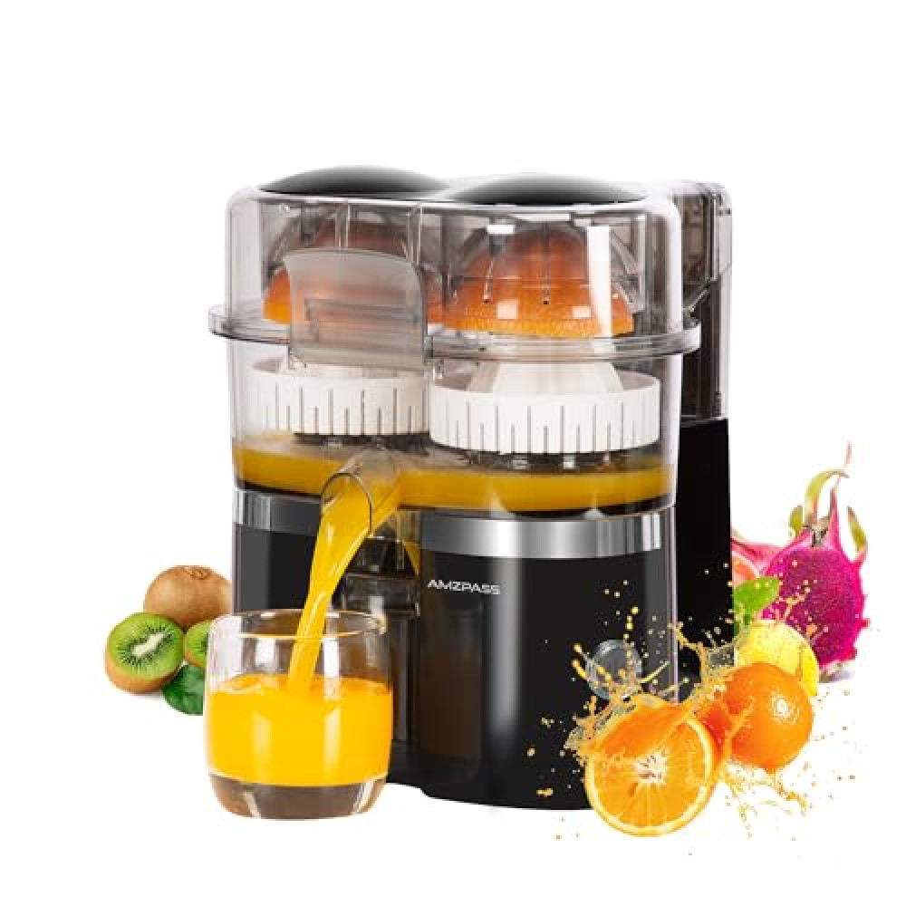 Amzpass Dual-Head Electric Citrus Juicer, Lemon Squeezer with Power Cord and Cleaning Brush, 1-Button Automatic Juicer Machine for Orange, Lemon, Lime, Easy to Clean & Use, Built-in Cutter(Black) Juicers Fiyatı