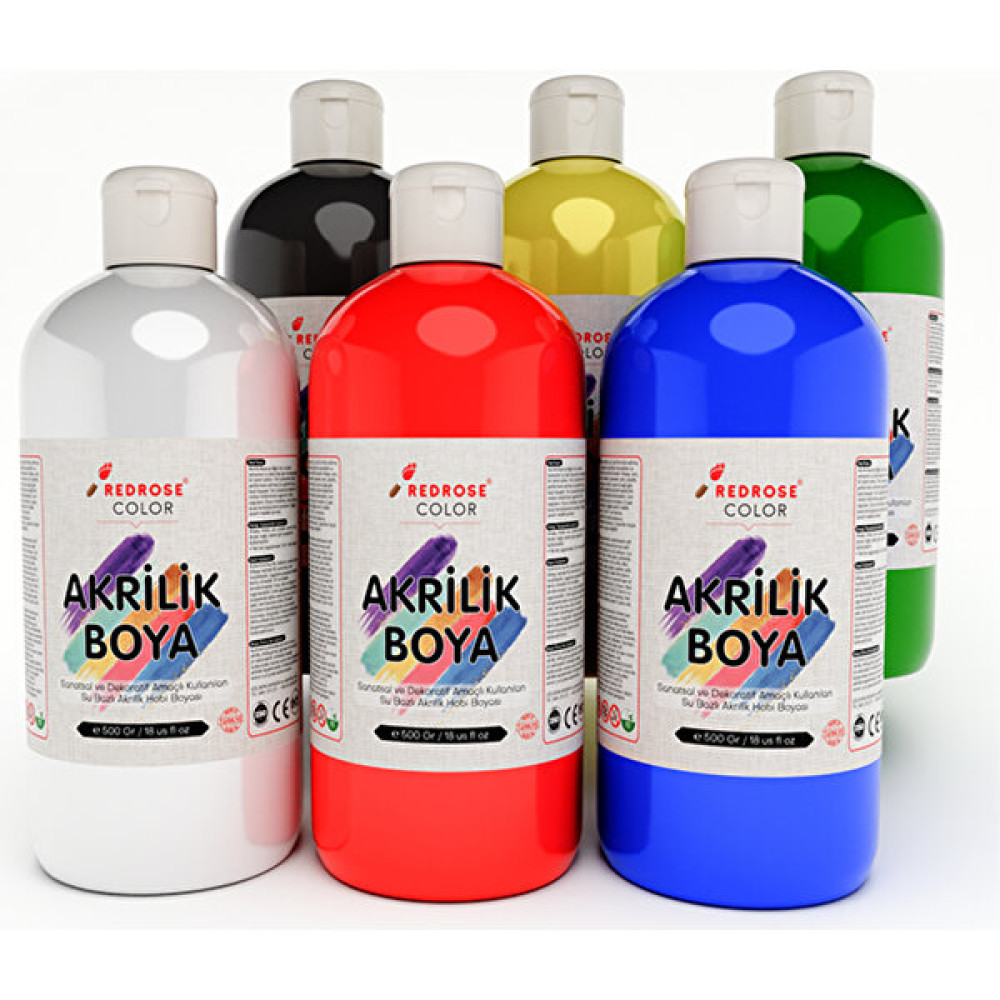 Ana Renkler Akrilik Boya 6'lı Set 6X500 gr Dekoratif, Hobi Amaçlı, Sanatsal, Canlı Renkler Akrilik Boya Fiyatı