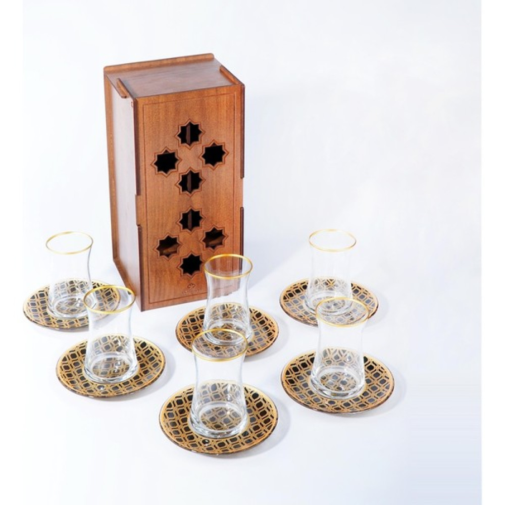 Anadolia Kilim Desenli Cam Çay Bardağı ve Çay Tabağı 12 Parça Çay Takımı Seti Fincan / Bardak / Kahve Takımı Fiyatı