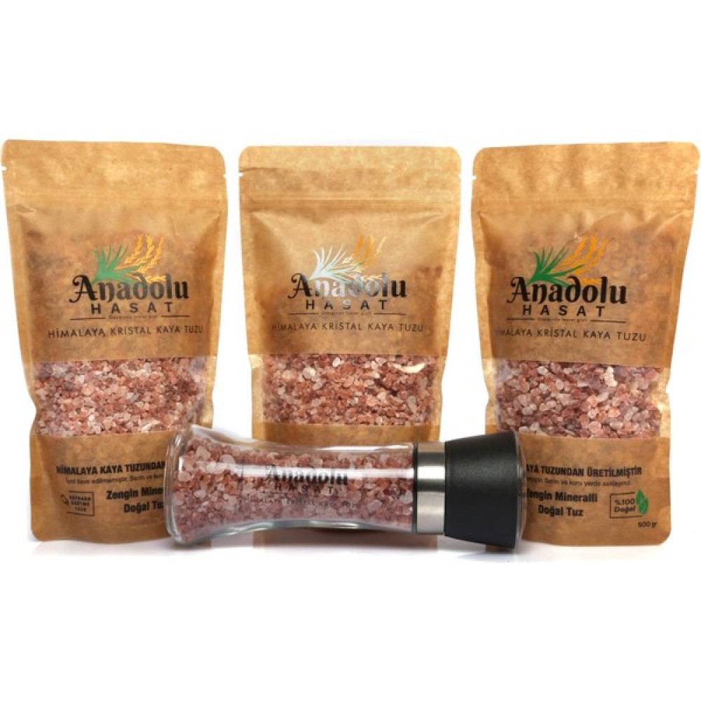 Anadolu Hasat Himalaya Kristal Kaya Tuzu (Granül) 3 Adet 500GR+TUZ Değirmeni 200GR - 1,5 kg Diğer Fiyatı