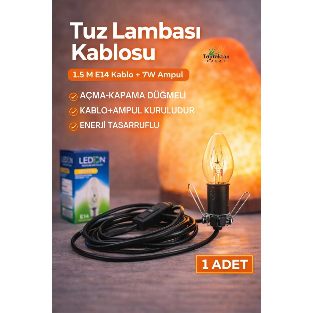 Anadolu Hasat Tuz Lambası Kablosu 1,5 Metre Açma Kapama Düğmeli Anahtarlı Himalaya Kaya - Sarı Gece Lambası Fiyatı