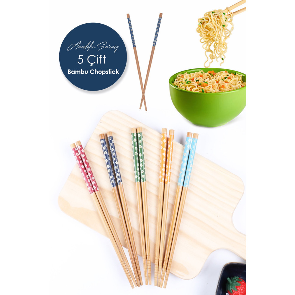 Anadolu Saray Çarşısı 5 Çift Desenli Yıkanabilir Kore Çin Bambu Chopsticks Yemek Çubuğu | Desenli Bambu Chopstick Çatal / Kaşık / Bıçak Takımları Fiyatı