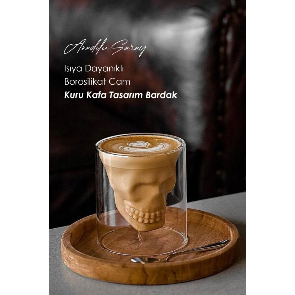 Anadolu Saray Çarşısı Isıya Dayanıklı Borosilikat Kuru Kafa Tasarımlı Çift Cidarlı Cam Bardak Kahve Sunum Bardağı Fincan / Bardak / Kahve Takımı Fiyatı