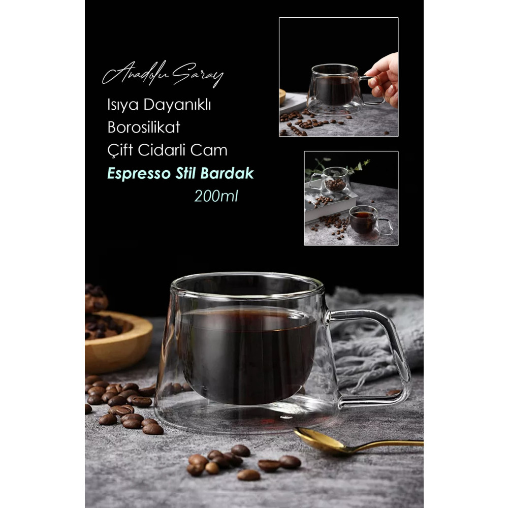 Anadolu Saray Çarşısı Isıya Dayanıklı Kuplu Çift Cidarlı Espresso Bardak | Kahve Ve Sunum Bardağı | Borosilikat Bardak Fincan / Bardak / Kahve Takımı Fiyatı