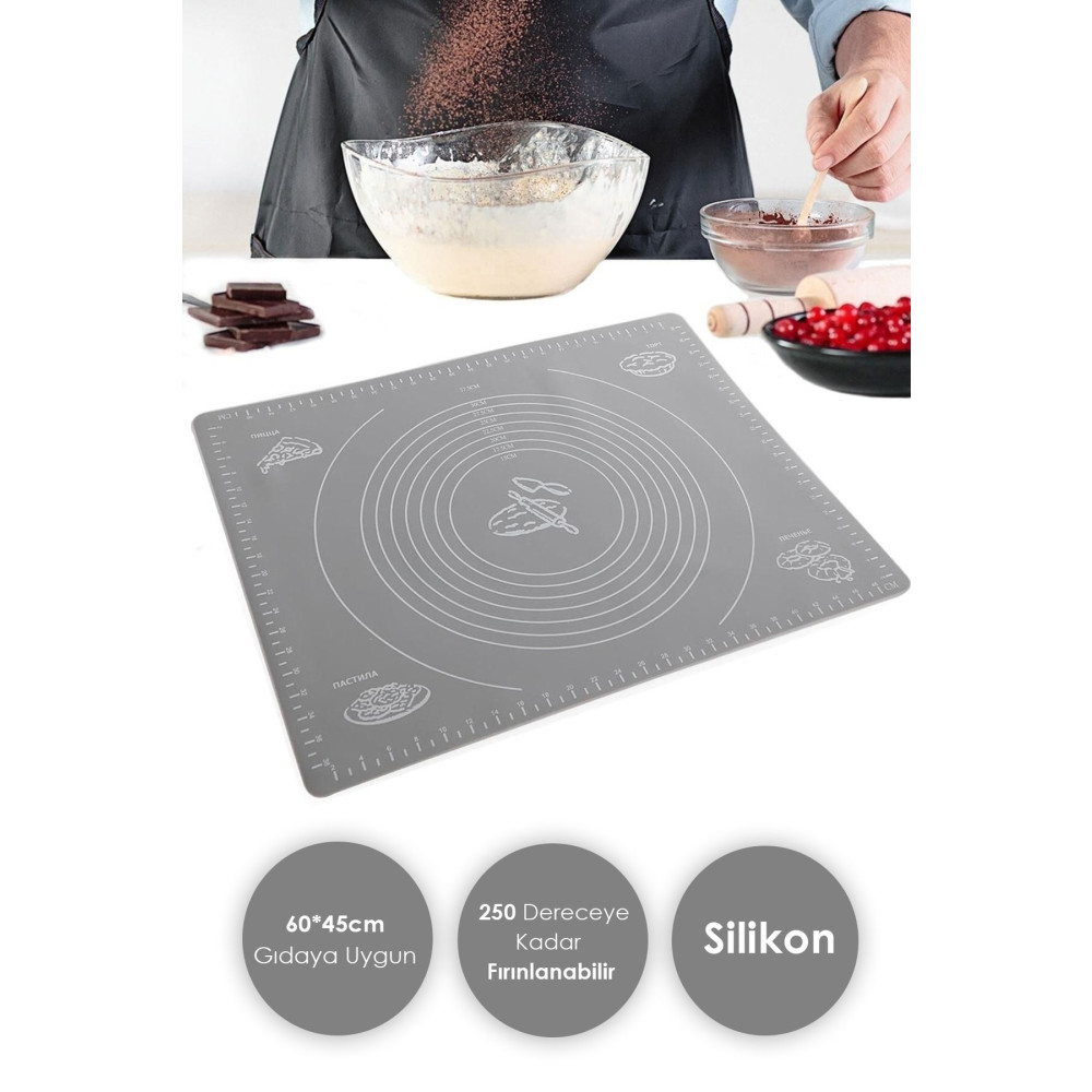 Anadolu Saray Çarşısı Pratik Gri Fırınlanabilir Büyük Boy Silikon Hamur Açma Ve Pişirme Matı 65 X 45cm Hamur Yoğurma Makinesi Fiyatı