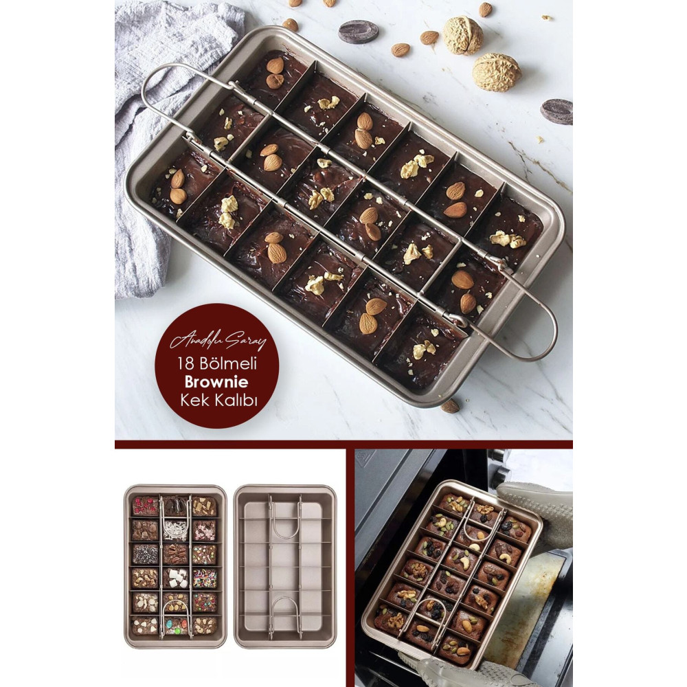 Anadolu Saray Çarşısı Pratik Paslanmaz Çelik Yanmaz Yapışmaz 18 Bölmeli Brownie Kek Kalıbı | Kek Kalıbı Fırın Tepsisi Kek Kalıpları Fiyatı