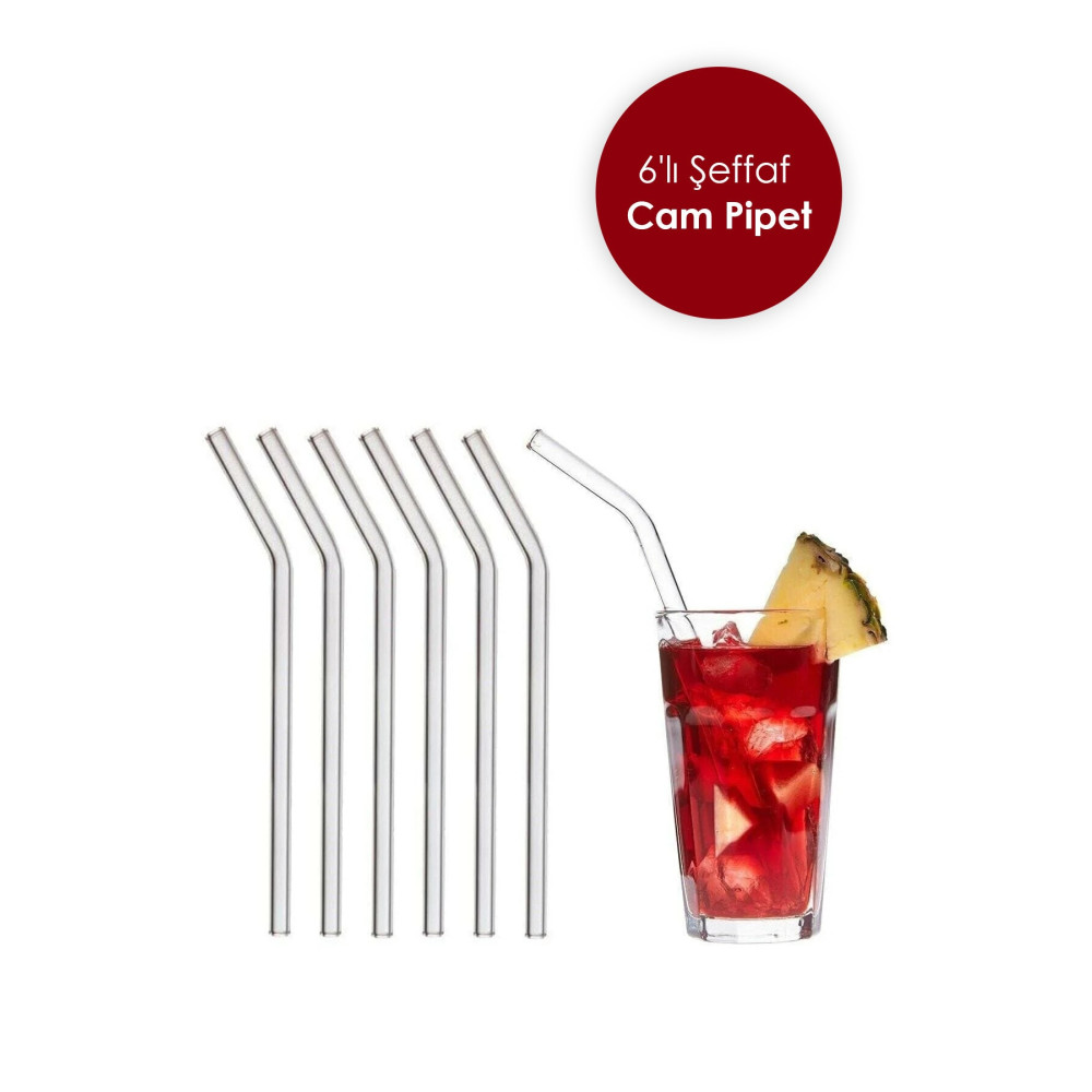 Anadolu Saray Çarşısı Şeffaf 6lı Cam Eğimli Pipet | Cam Pipet Fincan / Bardak / Kahve Takımı Fiyatı