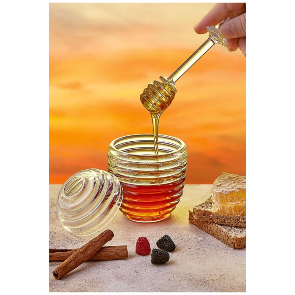 Anadolu Saray Çarşısı Şık Kovan Şekilli Kaşıklı 3 Parça Kristal Bal Kavanozu | Mika Kavanoz | Bal Ve Reçel Kavanoz Saklama Kapları Fiyatı