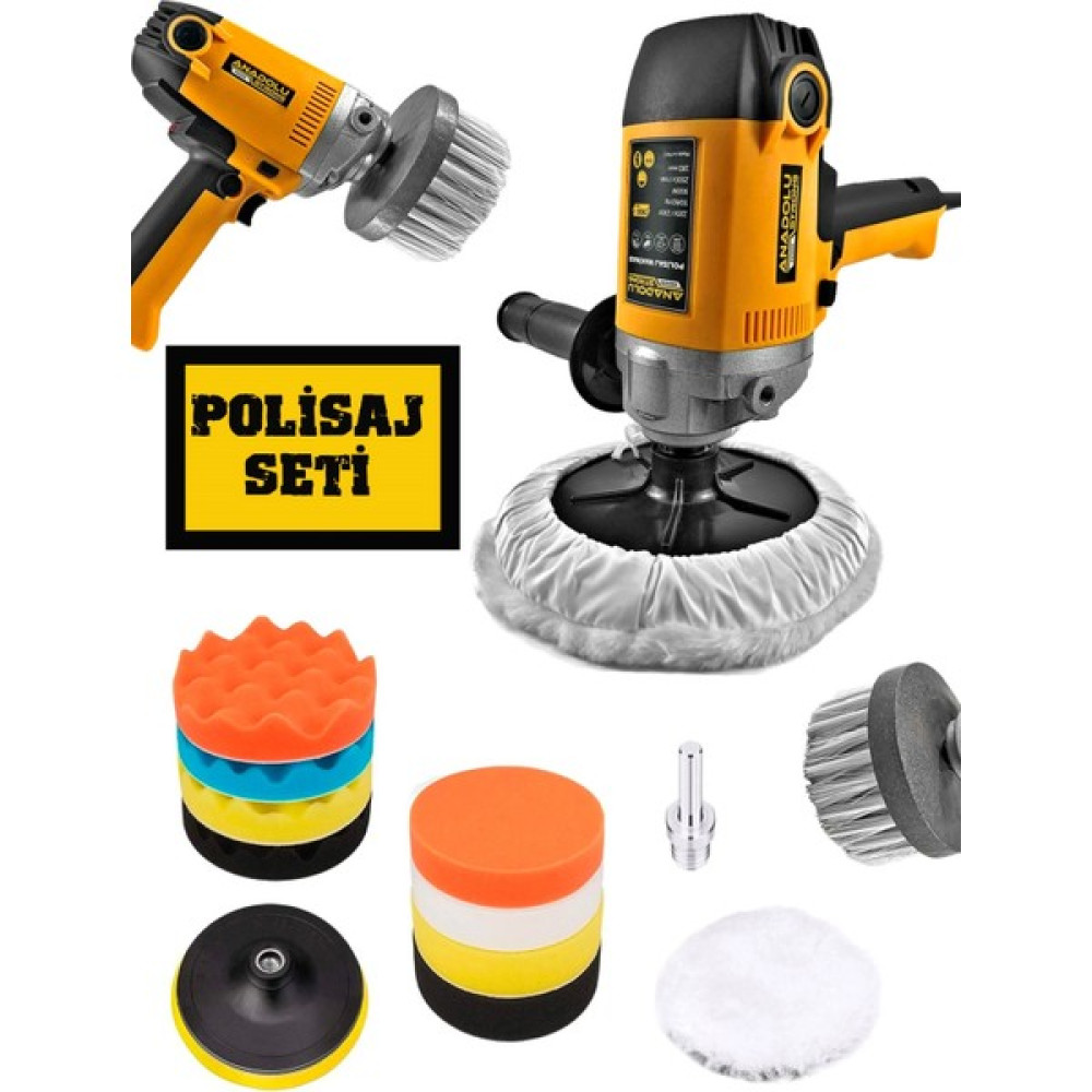 Anadolu Strong ANS1030 900 Watt Devir Ayarlı Zımpara Parlatma Koltuk Yıkama ve Polisaj Makinası Koltuk Fırçalı Set Cila / Polisaj Makinesi Fiyatı