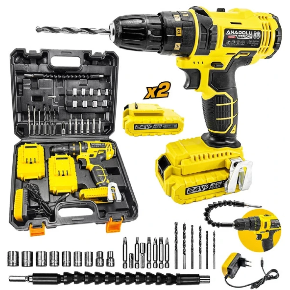 Anadolu Strong Ans1069-S 24W Cift Li-İon Bataryali Metal Sanziman Darbeli 27 Parcali Super Setli Matkaplar Fiyatı