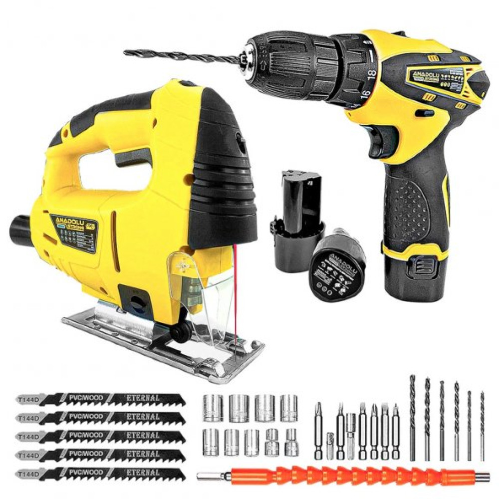 Anadolu Strong Cift Akulu Matkap Ve Dekupaj Seti 12 V Matkap 650 W Lazerli Dekupaj Ve Uc Setleri Matkaplar Fiyatı