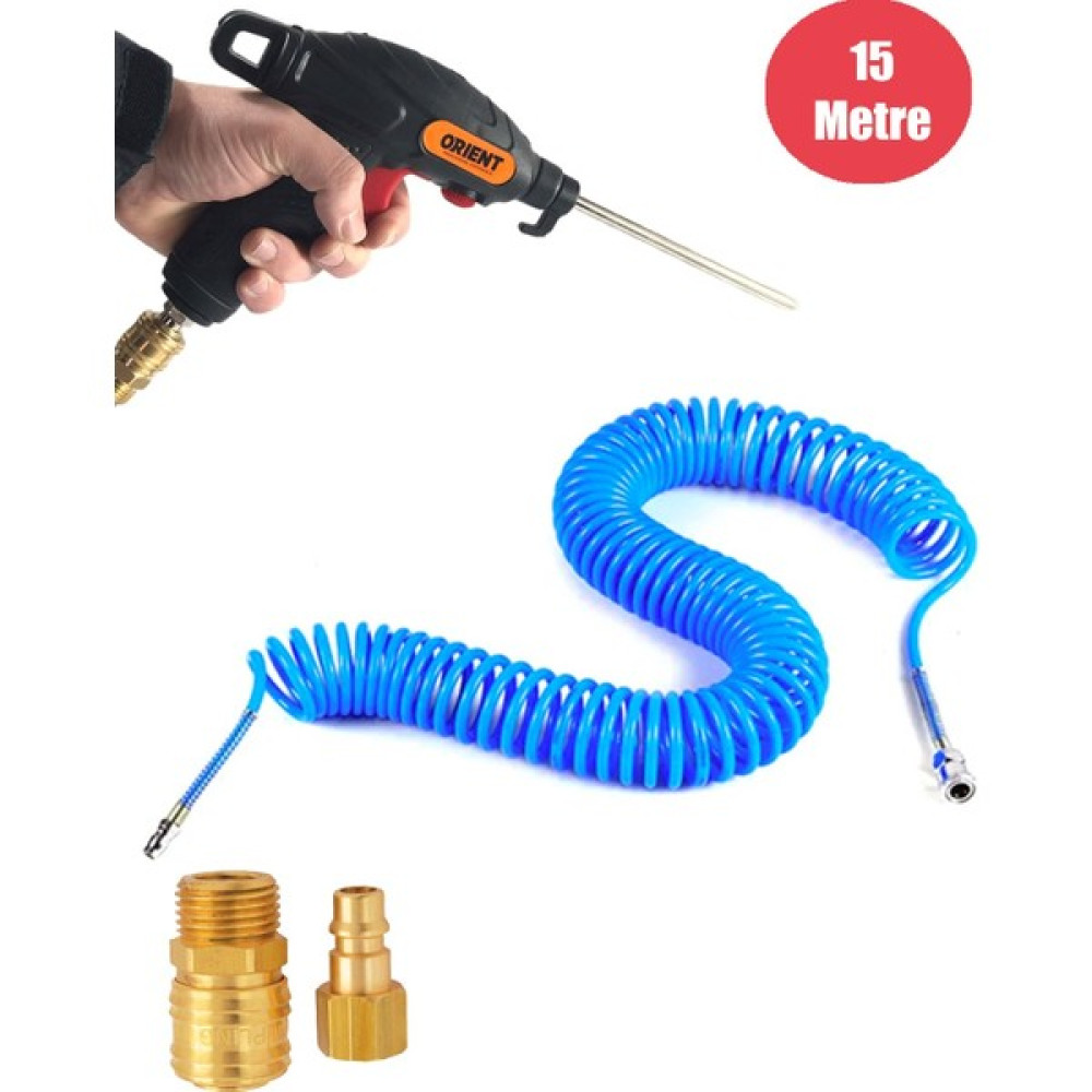 Anadolu Strong Profesyonel Yüksek Kalite Kompresör Spiral Hava Hortumu 8 mm 15MT Hava Tabancalı Kompresör Recor Seti Hava Kompresörü Fiyatı