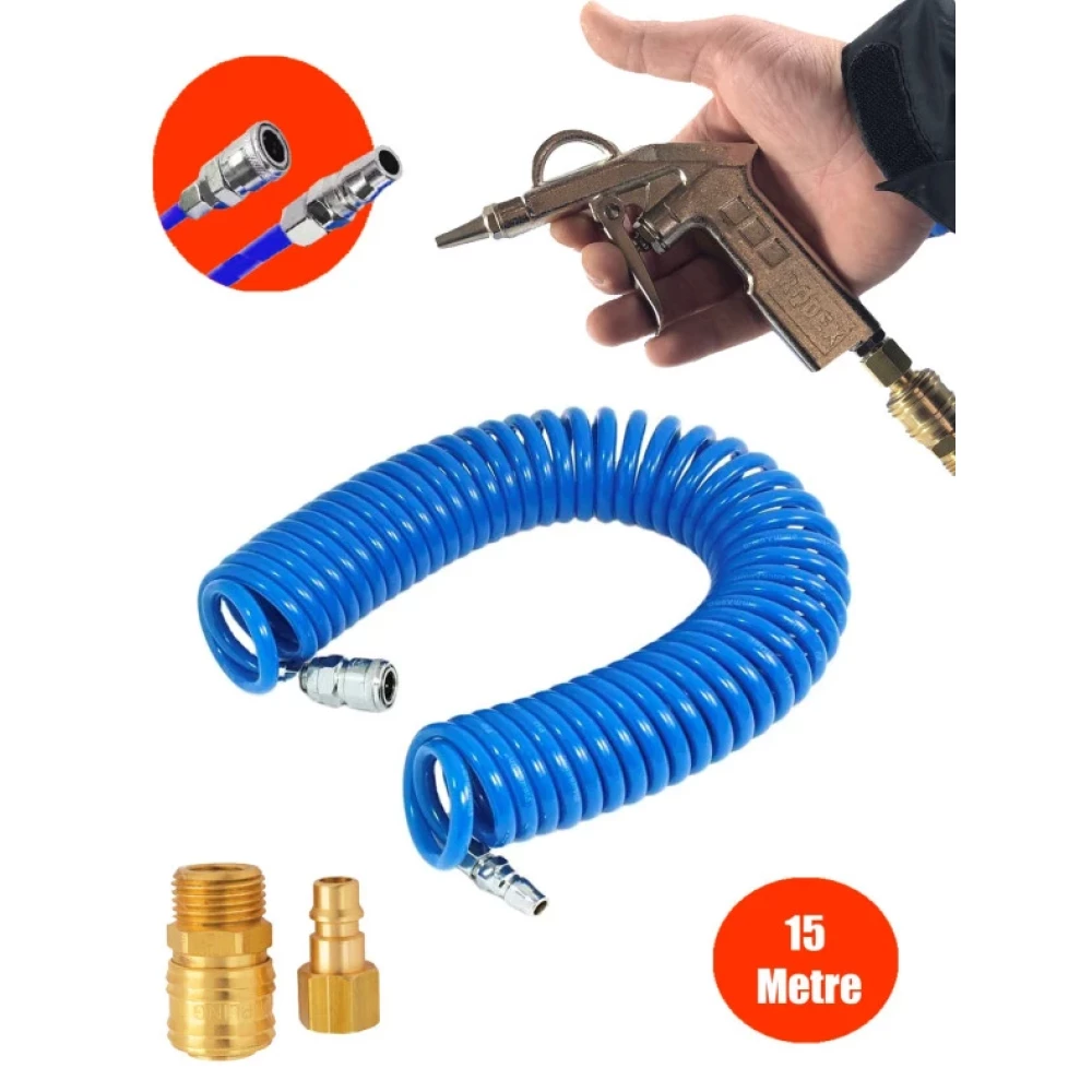 Anadolu Strong Yuksek Kalite Kompresor Spiral Hava Hortumu 8 Mm 15 Mt Hava Tabancali Kompresor Recor Seti Hava Kompresörü Fiyatı