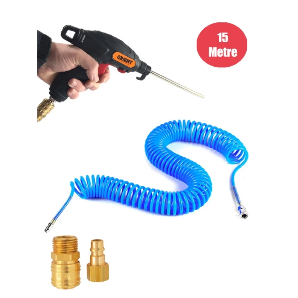 Anadolu Strong Yuksek Kalite Kompresor Spiral Hava Hortumu 8 Mm 15Mt Hava Tabancali Kompresor Recor Seti Hava Kompresörü Fiyatı