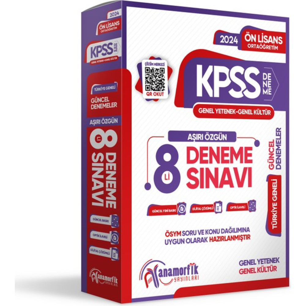 Anamorfik Yayınları 2024 KPSS Ön Lisans GY- GK 8’li Dijital Çözümlü Paket Deneme Sınavı Ders Sınav Kitapları Fiyatı