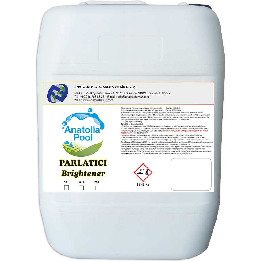 Anatolia Pool Havuz Suyu Parlatıcı / Berraklaştırıcı 20 Lt. (Brightener) Bulaşık Yıkama Fiyatı