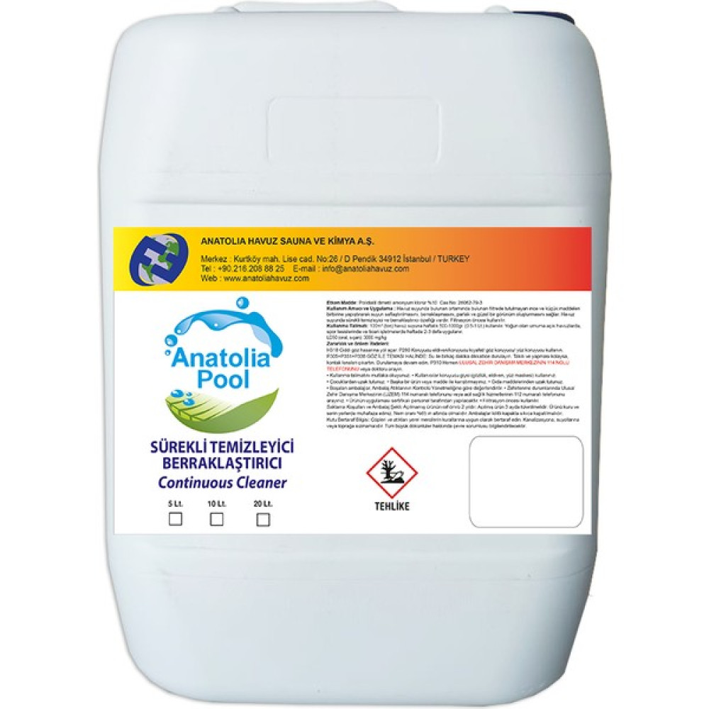 Anatolia Pool Havuz Suyu Sürekli Temizleyici Parlatıcı Berraklaştırıcı 20 Lt (Continuous Cleaner) Oto, Bahçe, Yapı Market Fiyatı