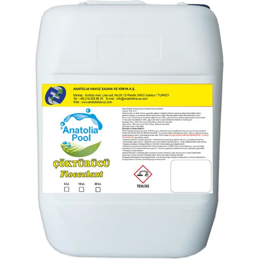 Anatolia Pool Yüzme Havuzu Çöktürücü 20 Lt. (Flocculant / Çökeltici / Topaklayıcı) Bahçe Malzemeleri Fiyatı