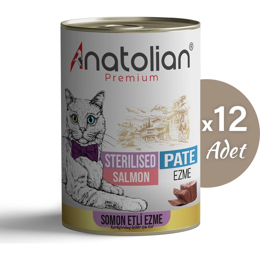Anatolian Premium Adult Sterilised Salmon Pate Kısır Kedi Ezme Kedi Konservesi 400 gr x 12 Adet Diğer Fiyatı
